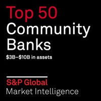 Centier Bank 20th in S&P global top 50 banks S&P Global award icon for top 50 community banks