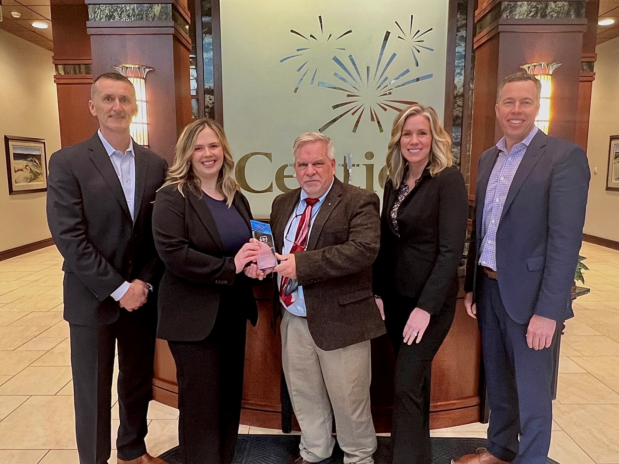 (Left to Right) Centier Bank Small Business Group Manager Jerry Tomasic; Centier Bank Small Business Manager Nicole Batista; SBA Indiana District Office Lender Relations Specialist Peter Smith; Centier Bank Small Business Banker, Lydia Bowen; Centier Bank President Chris Campbell.