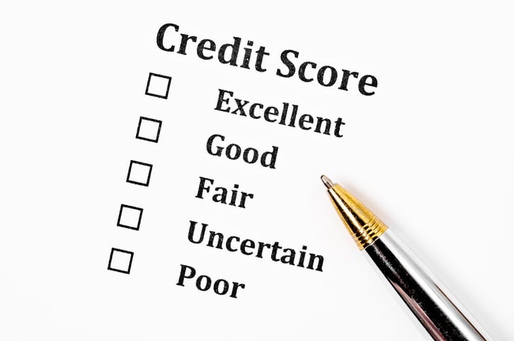 credit score text on paper, Excellent, Good, Fair, Uncertain, Poor