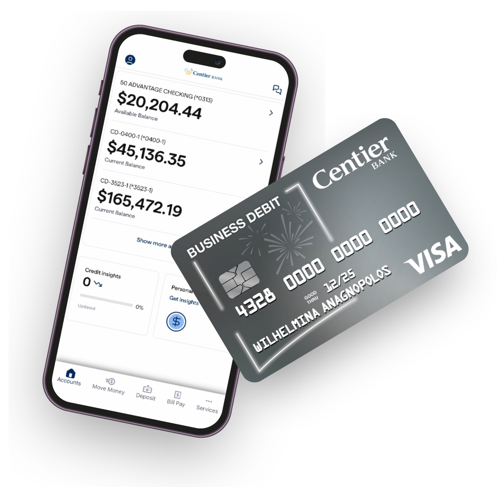Centier mobile app and debit card