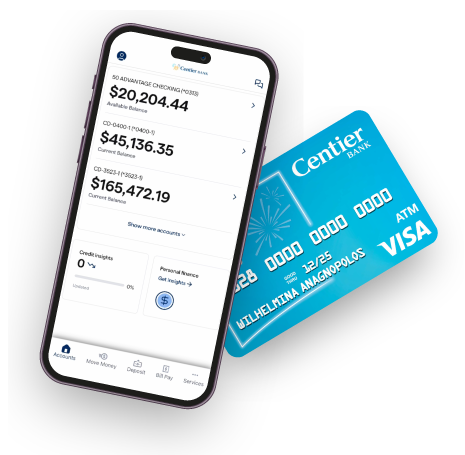 Centier mobile app and debit card